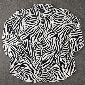 Chaps Classics Shirts Womens Size XL White Black Zebra Print Blouse Long Sleeve